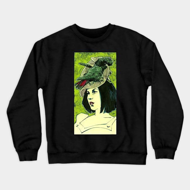 Black Cockatoo Millinery Trimmings Crewneck Sweatshirt by A.E. Kieren Illustration